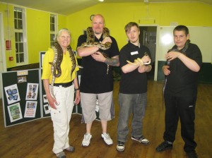 Sue, volunteers and snakes